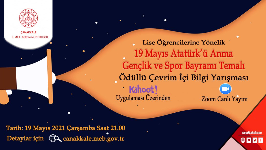 19 Mayıs Atatürk'ü Anma Gençlik ve Spor Bayramı Temalı Ödüllü Çevrim İçi Bilgi Yarışması