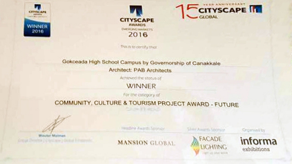 Gökçeada Lise Kampüsü Mimari Projeleri "Cityscape 2016 Dubai" Yarışmasında Tasarımda 1. lik Ödülünün Sahibi oldu