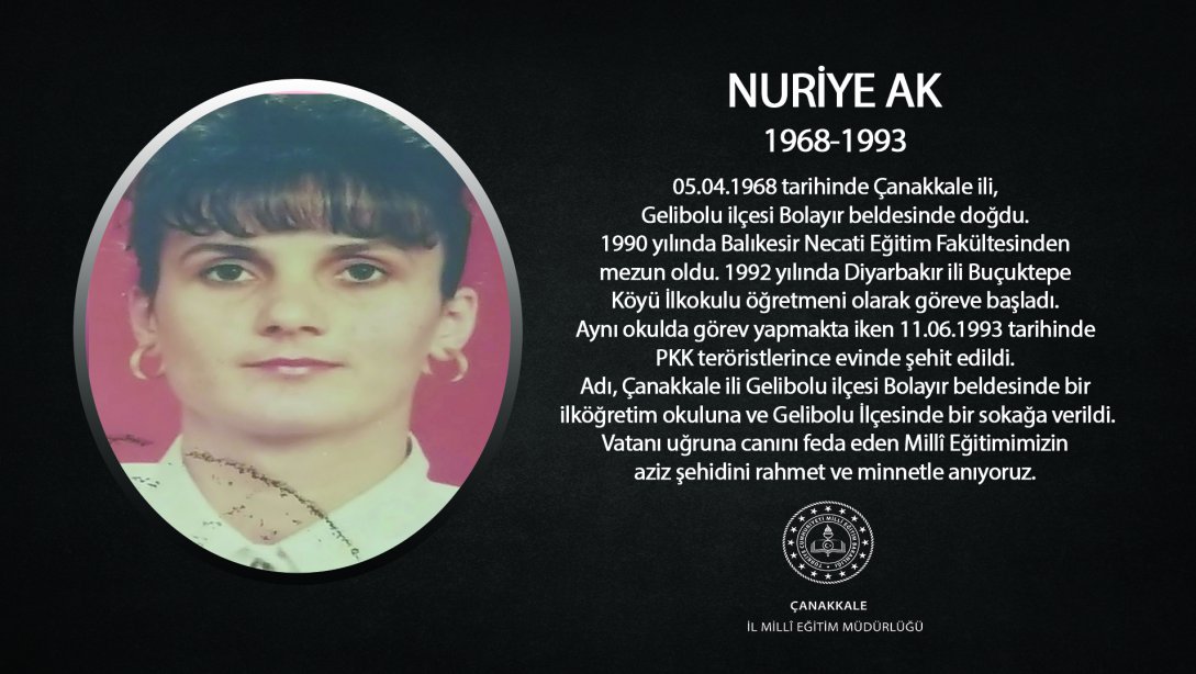 Öğretmenimiz Nuriye AK'ı Şehadetinin 28. Yıl Dönümünde Rahmetle Anıyoruz