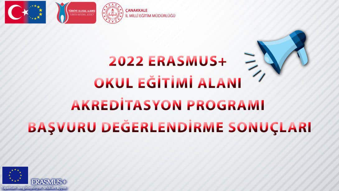2022 ERASMUS+ KA120 OKUL EĞİTİMİ ALANI AKREDİTASYON PROGRAMI BAŞVURU DEĞERLENDİRME SONUÇLARI