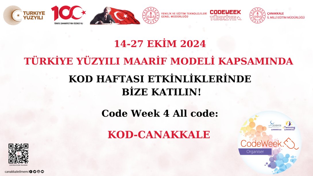 TÜRKİYE YÜZYILI MAARİF MODELİ KAPSAMINDA 14-27 EKİM 2024 KOD HAFTASI ETKİNLİKLERİNDE BİZE KATILIN!